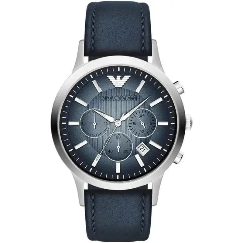 Emporio Armani Renato AR2473 Men's Chronograph Watch – 43mm Blue Dial Blue Leather Strap
