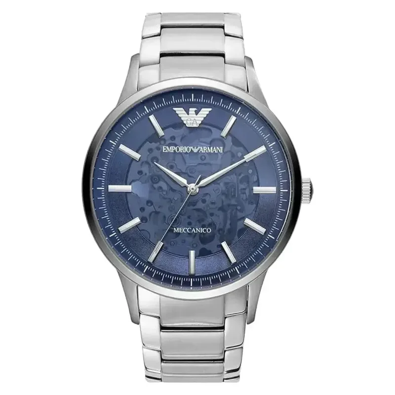 Emporio Armani Renato AR60037 Men's Automatic Watch – 43mm Blue Skeleton Dial