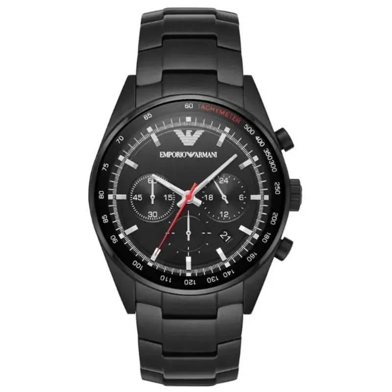 Emporio Armani Sigma AR6094 Men's Chronograph Watch – 43mm Black Dial Black PVD Bracelet