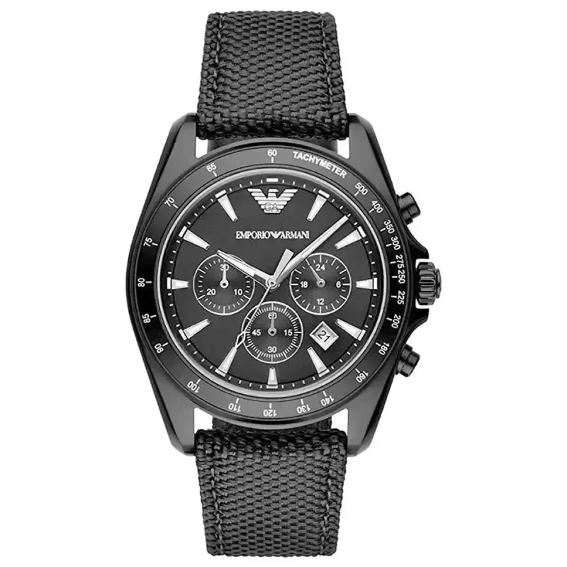Emporio Armani Sigma AR6131 Men's Chronograph Watch – 44mm Black Dial Nylon Strap