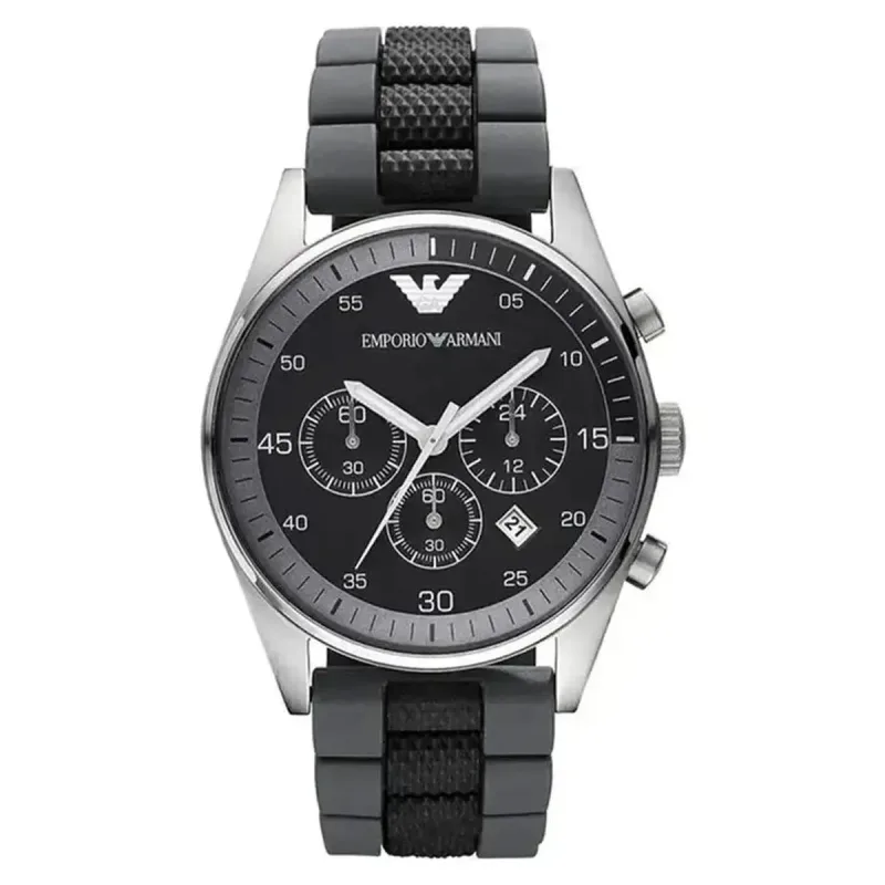 Emporio Armani Sportivo AR5866 Men's Chronograph Watch – 42mm Black Dial Black Silicone Strap