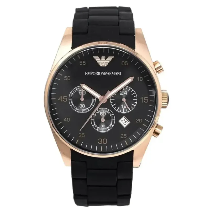 Emporio Armani Sportivo AR5905 Men's Chronograph Watch - Rose Gold Tone & Black Silicone
