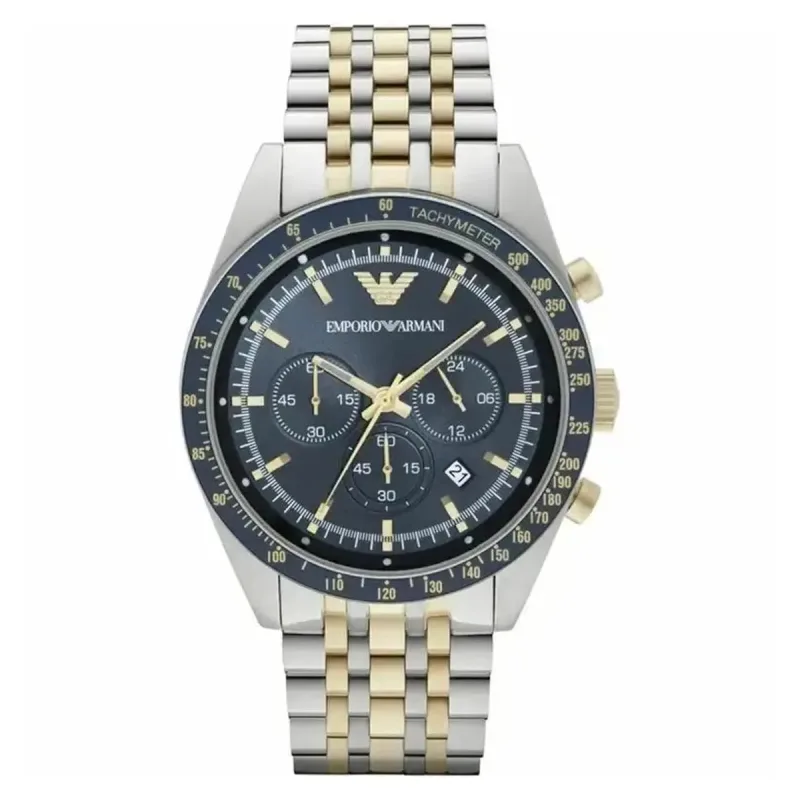 Emporio Armani Tazio AR6088 Men's Chronograph Watch – 46mm Navy Dial Two-Tone Stainless Steel