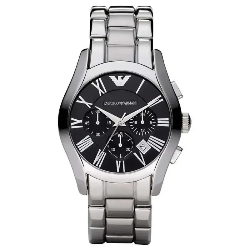 Emporio Armani Valente AR0673 Men's Chronograph Watch – 42.5mm Black Dial Stainless Steel Bracelet