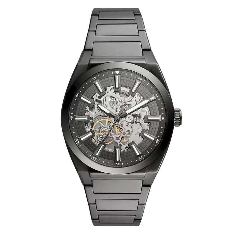 Everett Black Steel Skeleton Dial Mens Watch