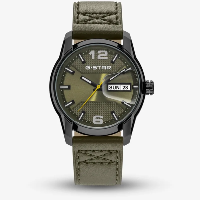 G Star Mens Selvedge Green Leather Strap Watch Gsw.507.04