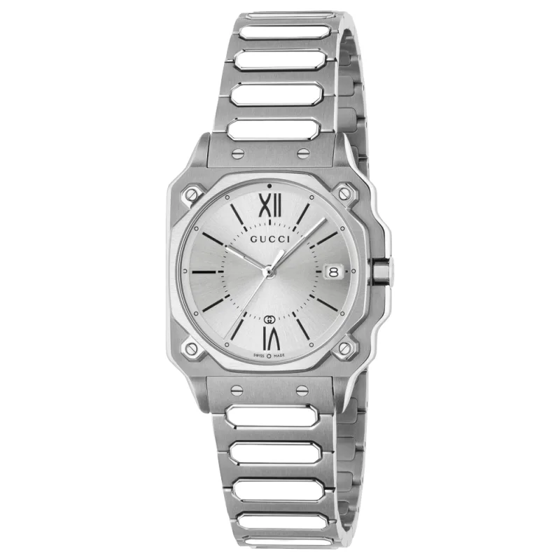 Gucci YA166504 G-Flat Silver Dial Unisex Watch