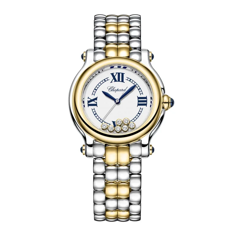 Happy Sport The First 33mm, Quartz, Ethical Yellow Gold, Lucent Steel™, Diamonds