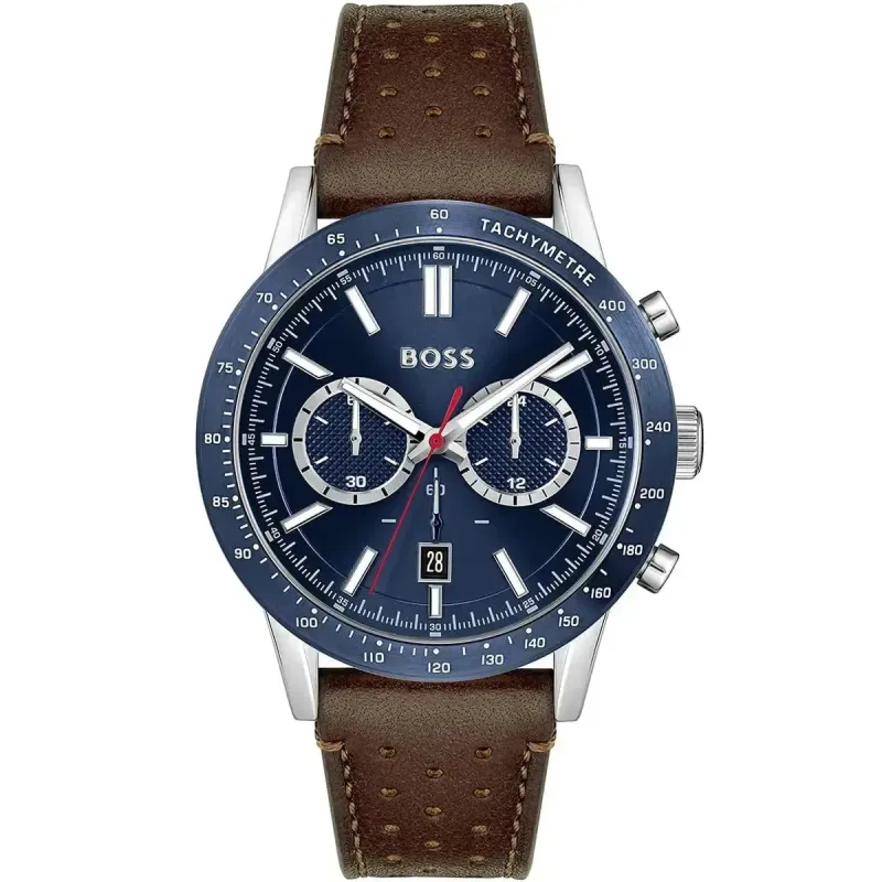 Hugo Boss Allure Chronograph Blue Dial Brown Leather Men's Watch 1513921