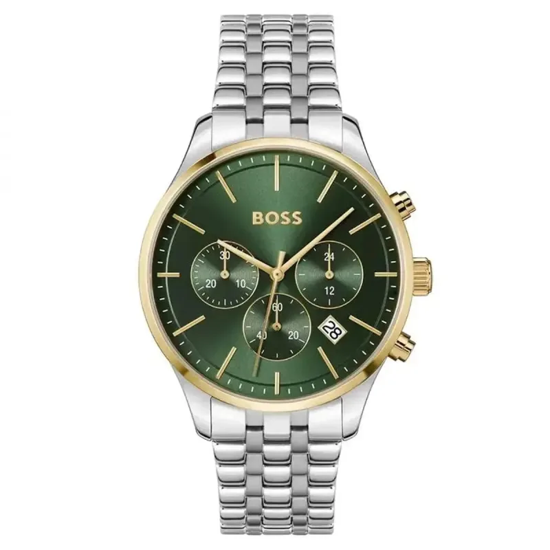 Hugo Boss Avery Chronograph Men's Watch 1514159 – 42mm Green Dial Stainless Steel Bracelet