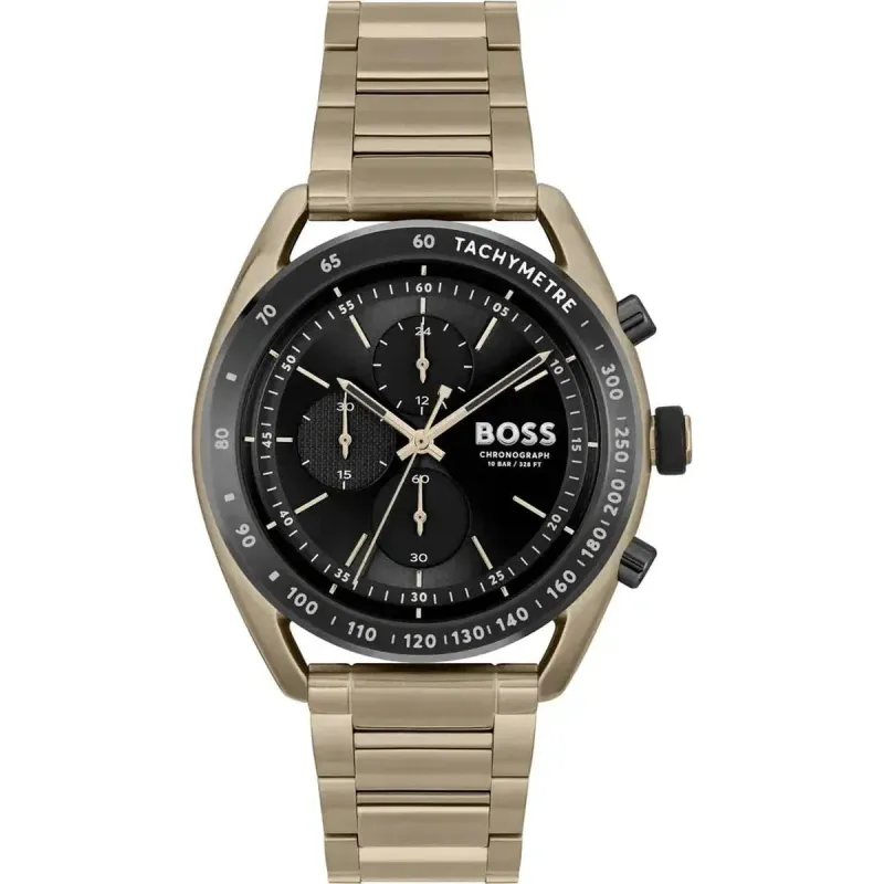 Hugo Boss Center Court 1514027 Men's Chronograph Watch – 44mm Black Dial Beige Gold IP Steel Bracelet