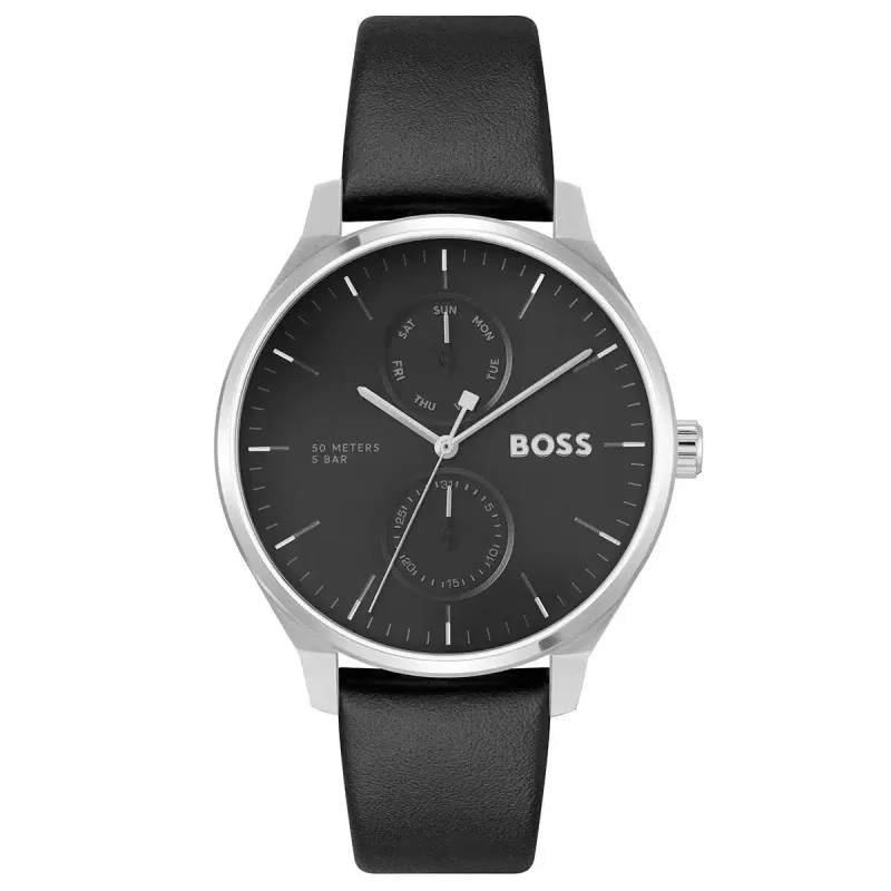Hugo Boss HB1514102 Tyler Multifunction Men's Watch – 43mm Black Dial Black Leather Strap