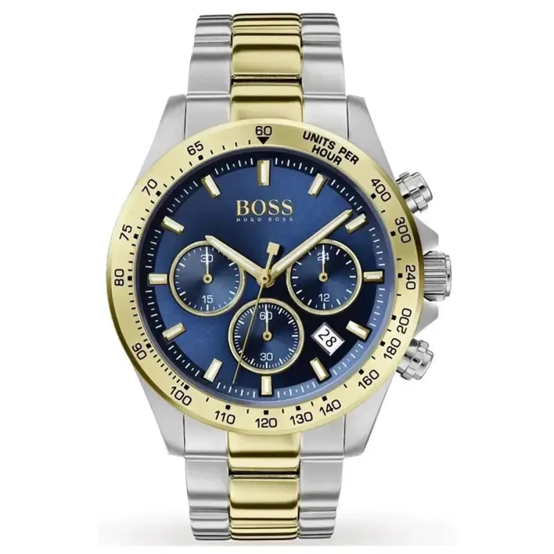 Hugo Boss Hero 1513767 Men's Chronograph Watch – 45mm Blue Dial Two-Tone Bracelet