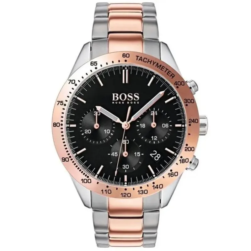 Hugo Boss Talent HB1513584 Men's Chronograph Watch – 42mm Black Dial Two-Tone Silver and Rose Gold Bracelet