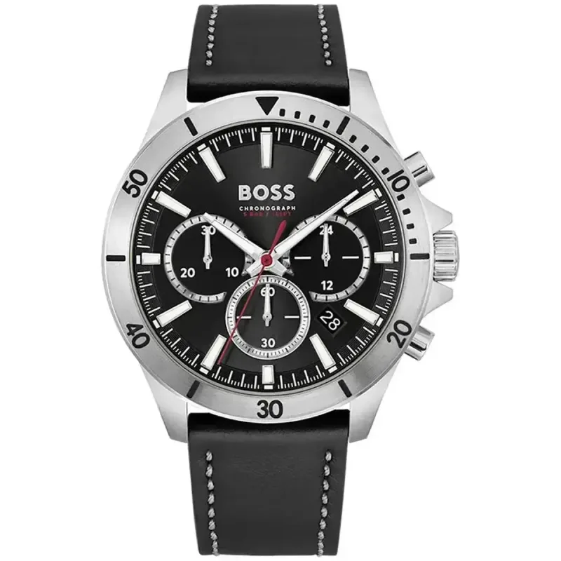 Hugo Boss Troper Men's Chronograph Watch 1514055 – 44mm Black Dial Leather Strap