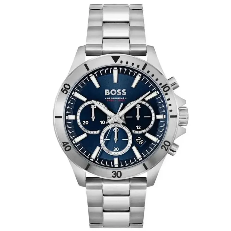 Hugo Boss Troper Men's Chronograph Watch HB1514069 – 45mm Blue Dial Stainless Steel Bracelet