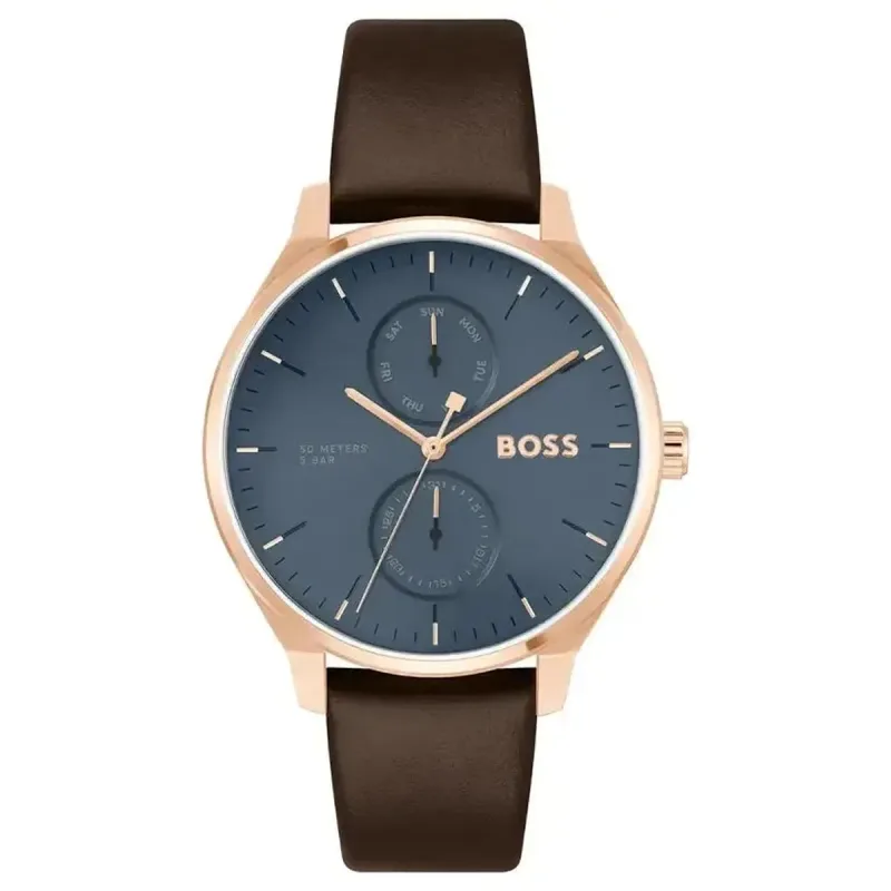 Hugo Boss Tyler 1514103 Men's Quartz Watch – 43mm Navy Blue Dial Brown Leather Strap