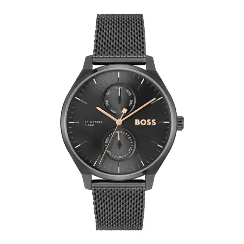 Hugo Boss Tyler 1514105 Men's Multifunction Watch – 43mm Black Dial Black Mesh Bracelet