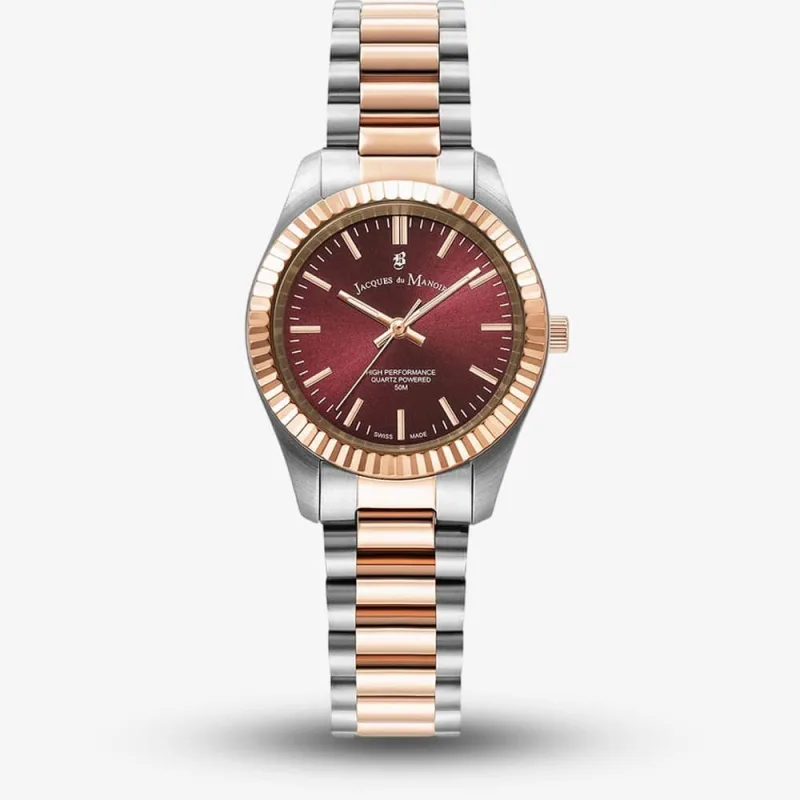Jacques du Manoir Ladies Allure Red Dial Two Tone Stainless Steel Bracelet Watch JWL03903