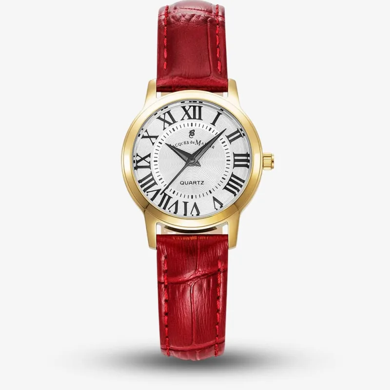 Jacques du Manoir Ladies Genesis Silver Dial Red Leather Strap Watch JWL04903