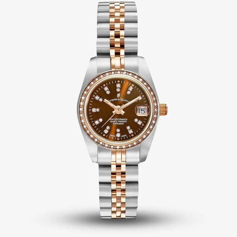 Jacques du Manoir Ladies Inspiration Elegance 26mm Brown Dial Two Tone Bracelet Watch Nrop.26