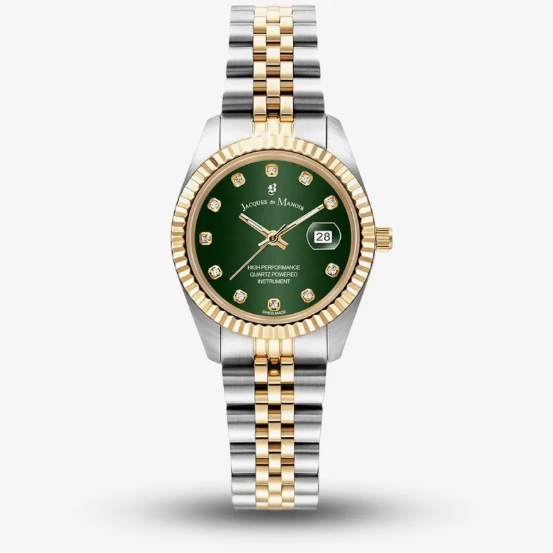 Jacques du Manoir Ladies Inspiration Elegance Green Dial Two Tone Stainless Steel Bracelet Watch JWL01206