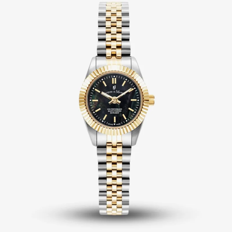 Jacques du Manoir Ladies Mini Inspiration Black Mother of Pearl Dial Two Tone Bracelet Watch JWL05105