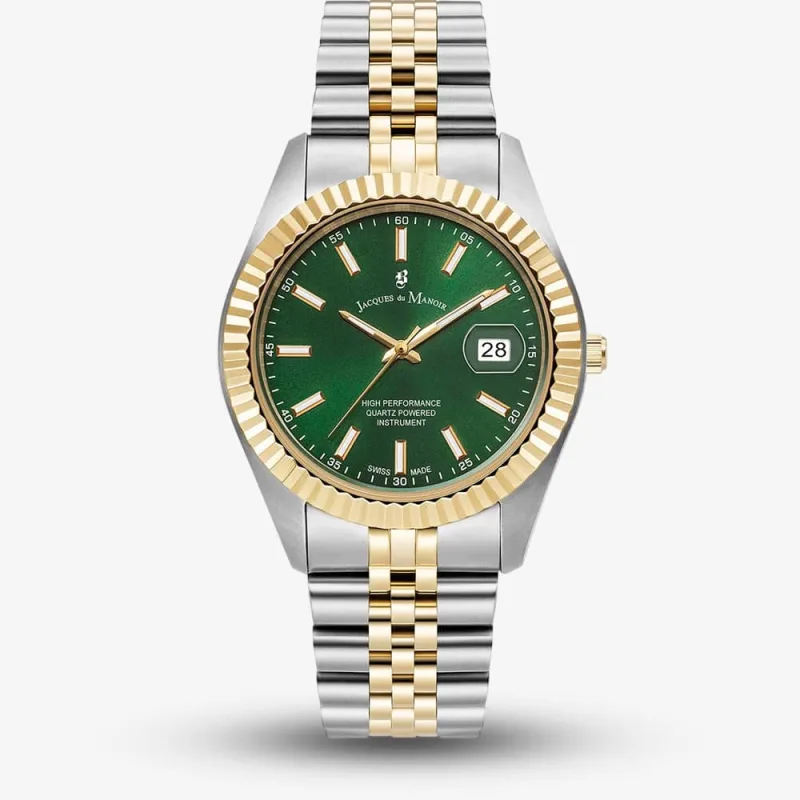 Jacques du Manoir Mens Inspiration Business Green Dial Two Tone Bracelet Watch JWN01703