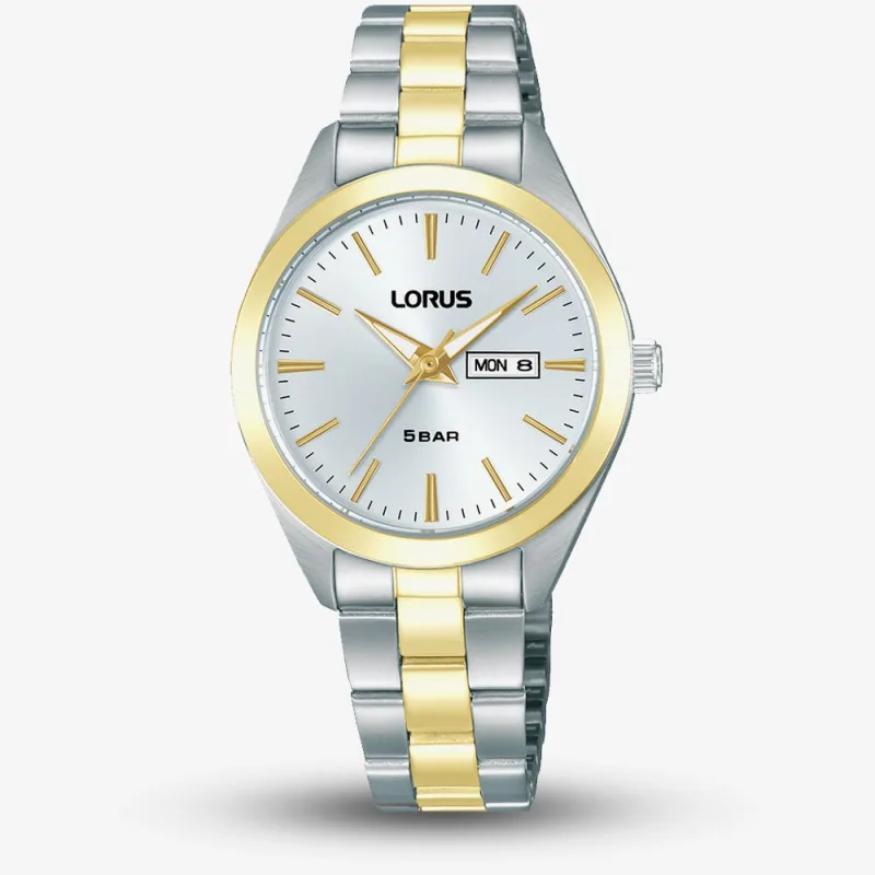 Lorus Ladies Two Tone Silver Dial Day Date Watch RN802AX9