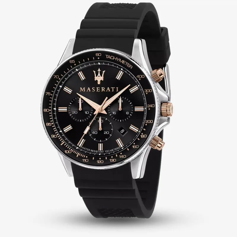 Maserati Mens Sfida Chronograph Black Rubber Strap Watch R8871640002