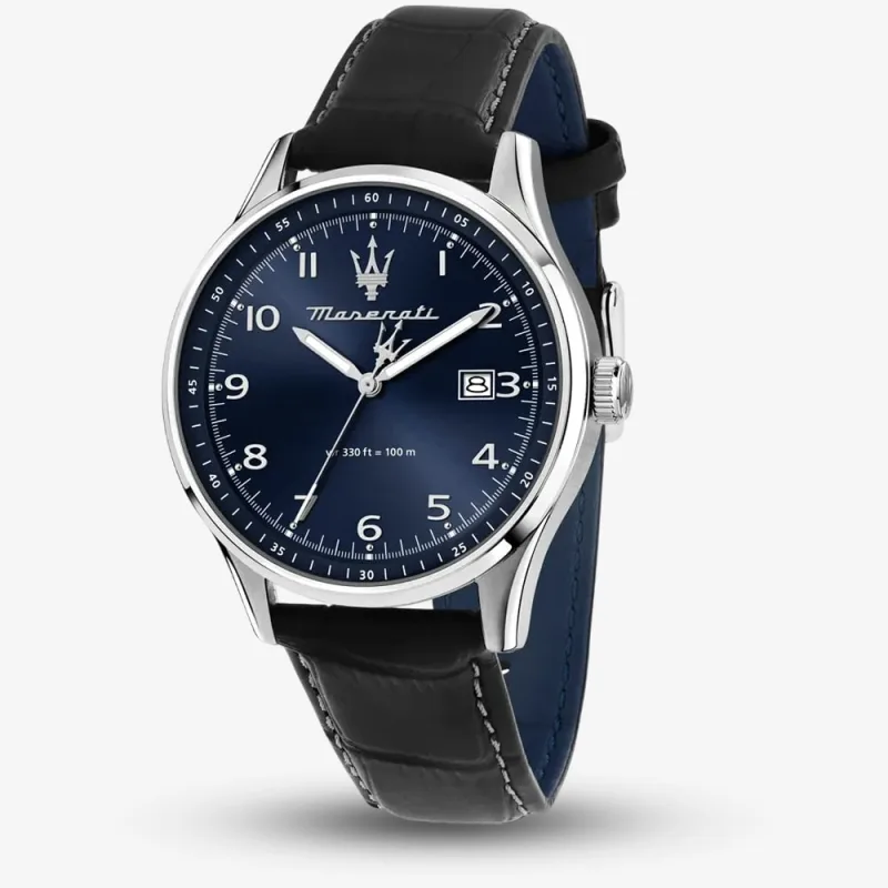 Maserati Mens Sorpasso Black Leather Strap Watch MR8851124003