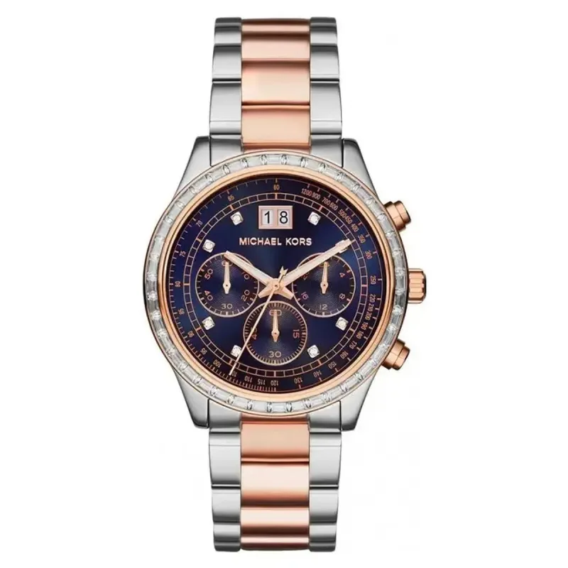 Michael Kors Brinkley MK6205 Women's Chronograph Watch – 40mm Navy Dial Steel Bracelet
