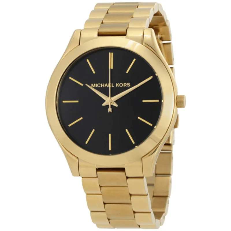 Michael Kors MK3478 Slim Runway Black Dial Gold-tone Ladies Watch