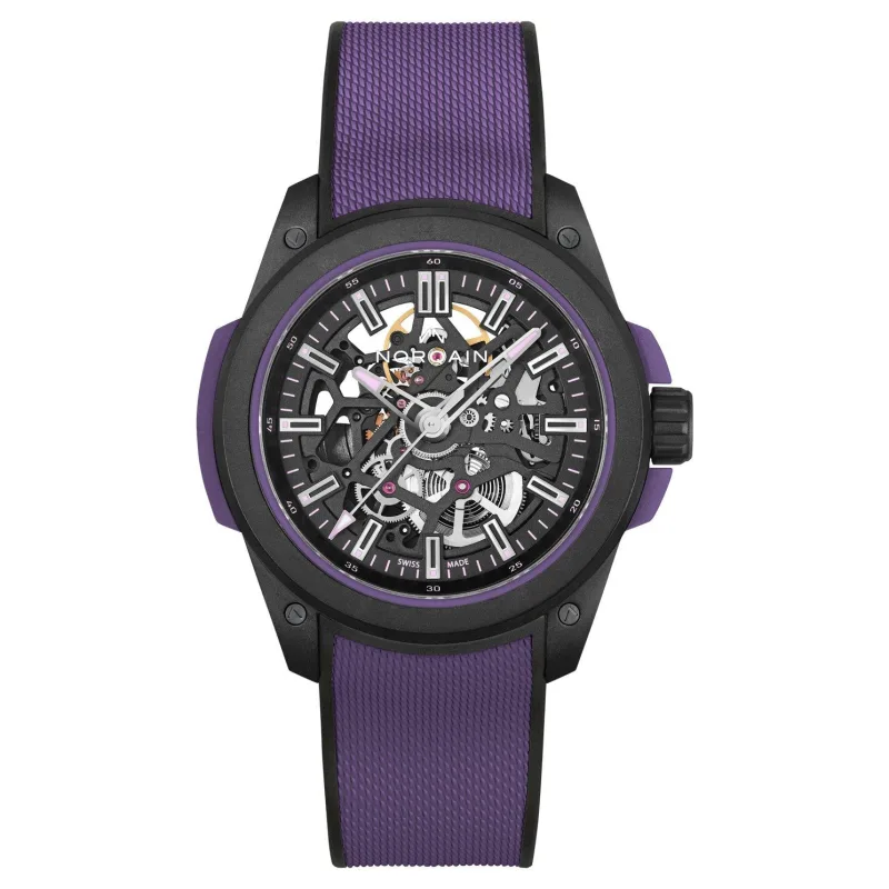 Norqain Limited Edition Wild One 42mm Skeleton Purple Rubber Strap Automatic Watch