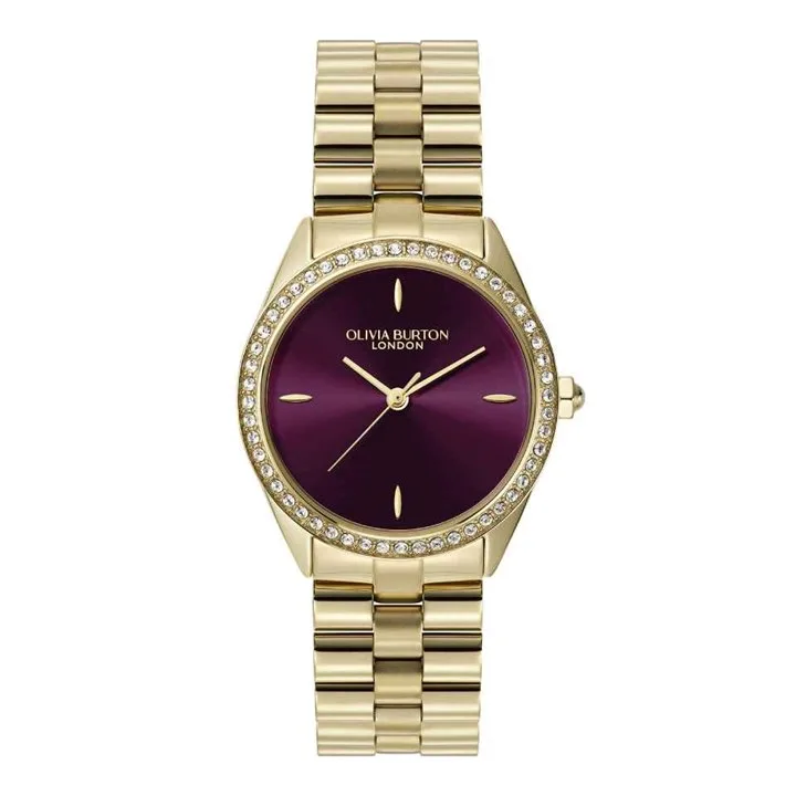 Olivia Burton Gold Tone Stone Set Purple Dial Watch 24000272