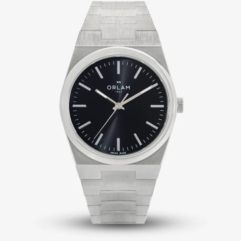Orlam Mens Elan Black Dial Silver Bracelet Watch ORSSBEL002