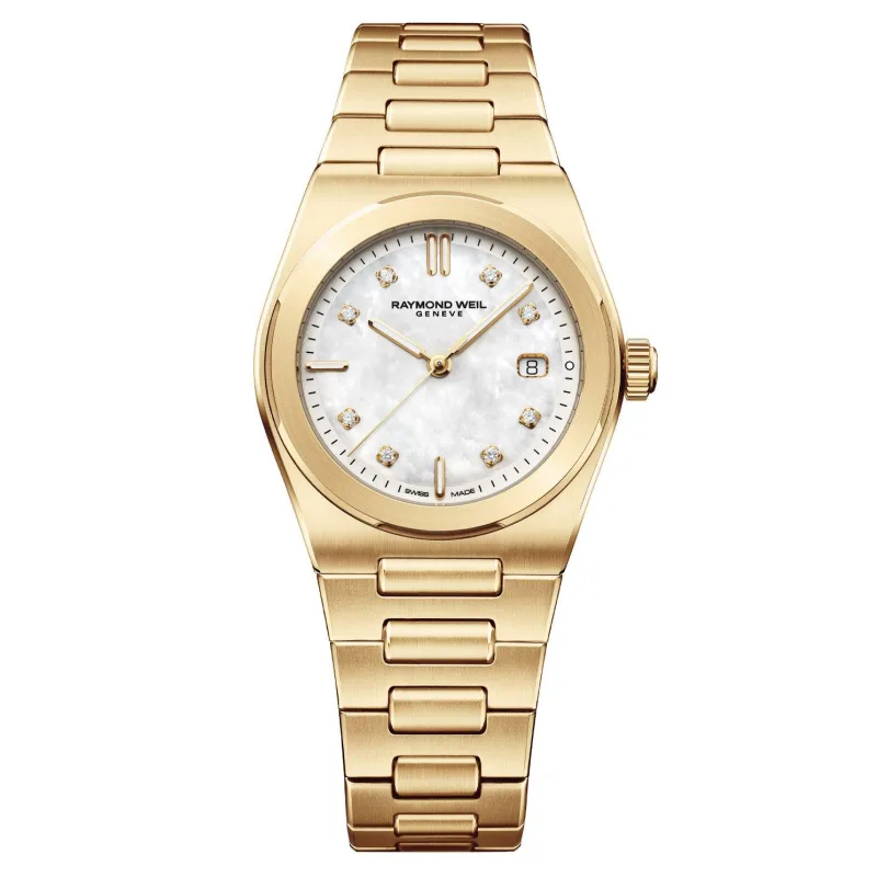 Raymond Weil Women's White A.R.T Yellow Gold Pvd Mother of Pearl Watch, Size: 30mm