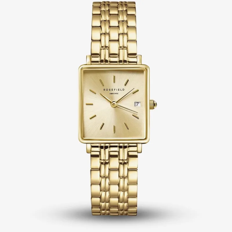 Rosefield Ladies Boxy Xs Champagne Dial Golden Bracelet Watch Qcgsg-Q048