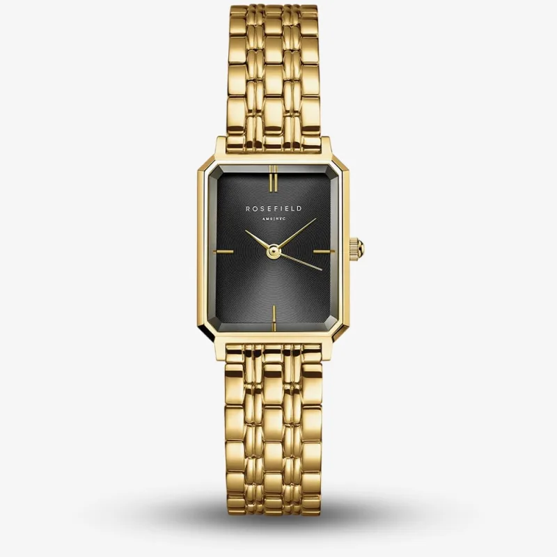 Rosefield Ladies Octagon Xs Black Dial Golden Bracelet Watch Obgsg-O61