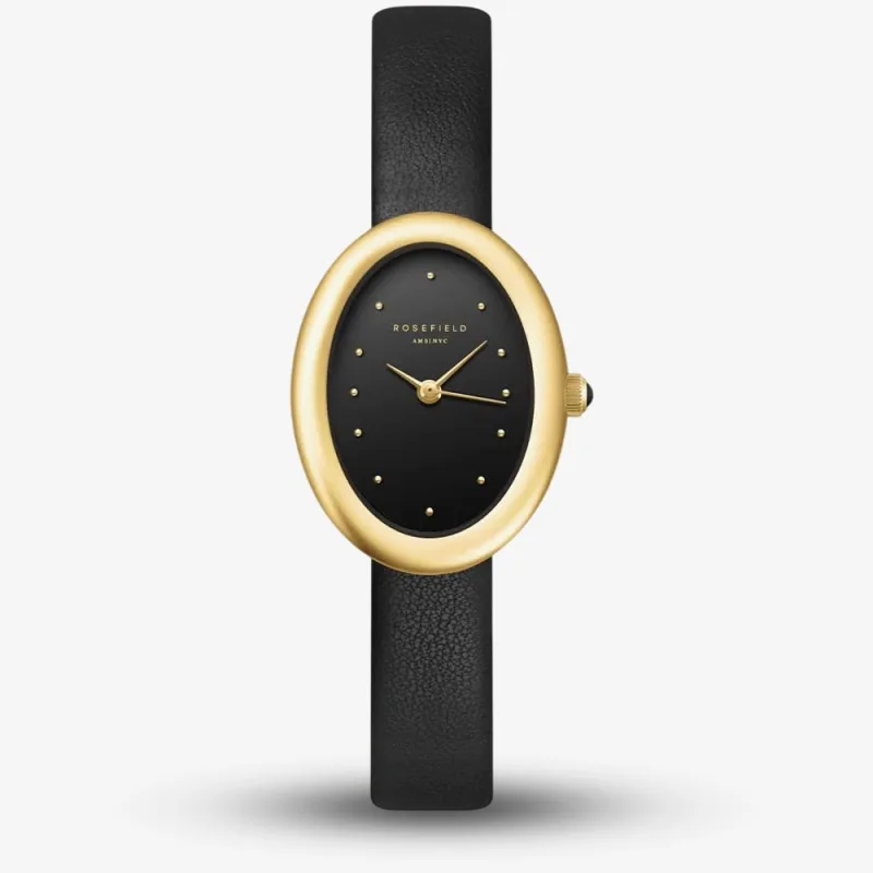 Rosefield Ladies Ovale Black Dial Leather Strap Watch Ovbglg-OV18