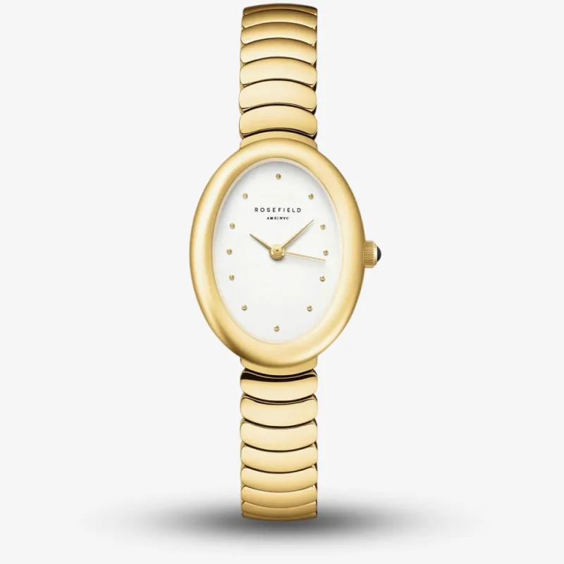 Rosefield Ladies Ovale White Dial Golden Bracelet Watch Ovwgsg-OV19