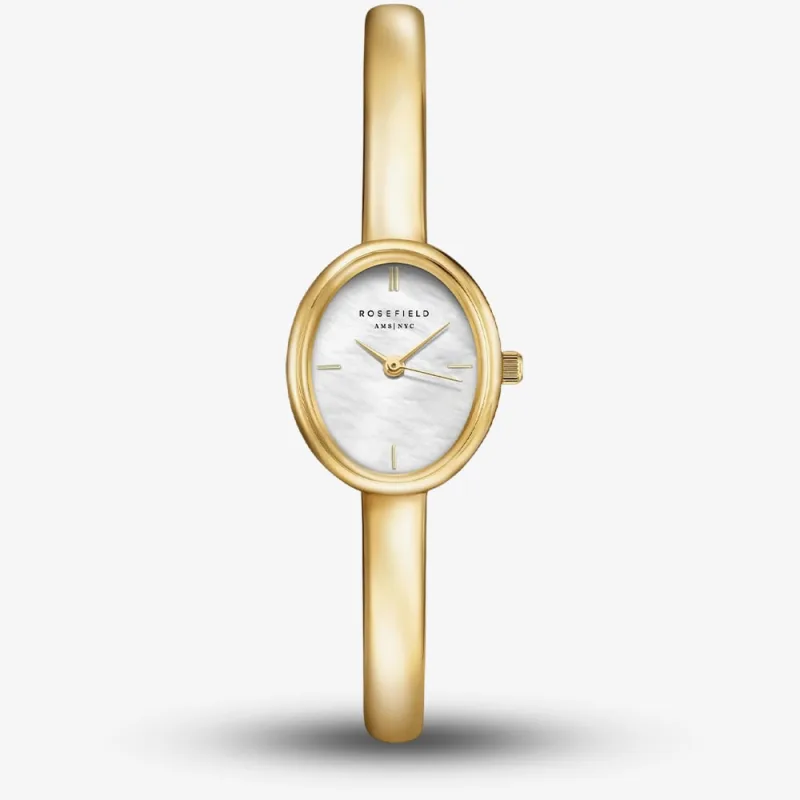 Rosefield Ladies Studio Bangle White Mother of Pearl Dial Golden Bangle Bracelet Watch Stwgsg-ST05