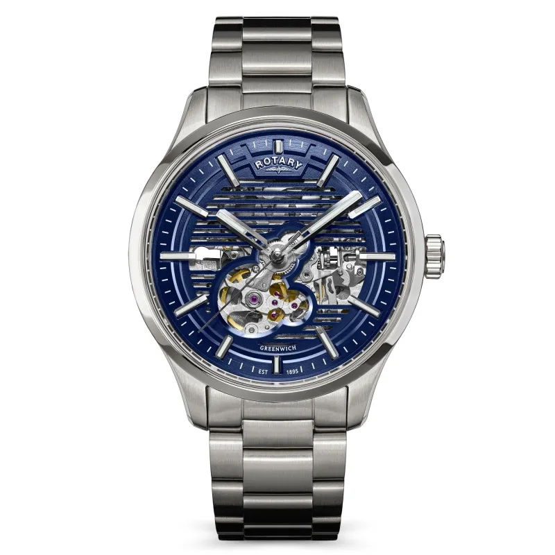 Rotary Men's Blue Greenwich GT1 Skeleton Automatic Watch, Size: 42mm