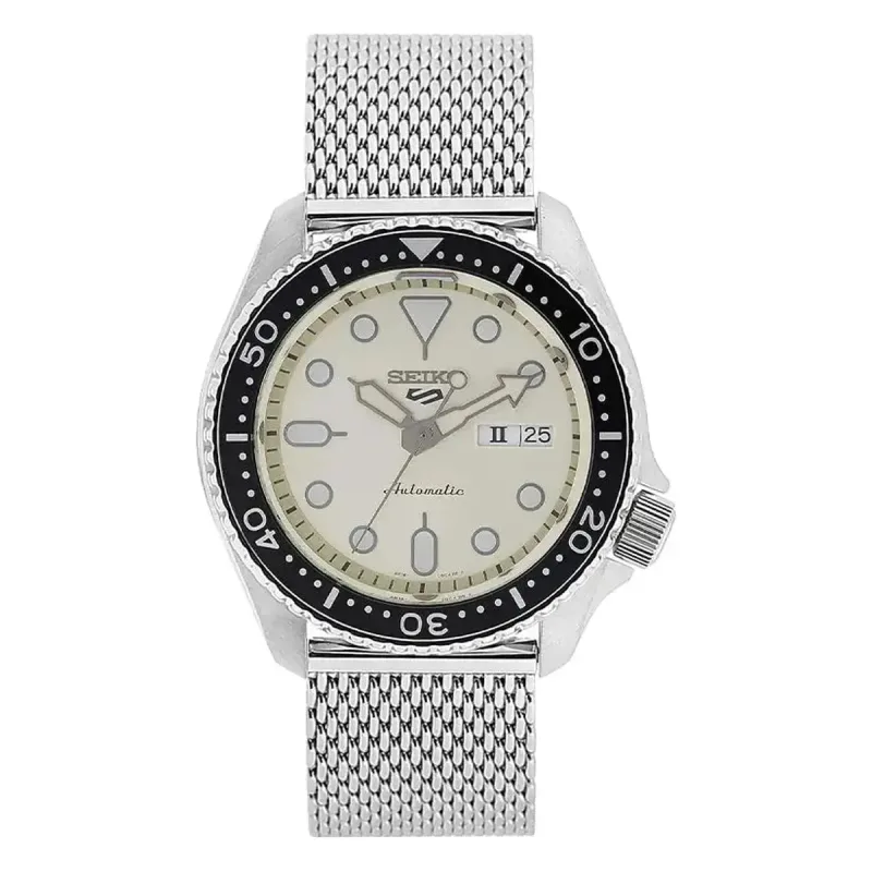 Seiko 5 Sports SRPE75K1 Men's Automatic Watch – 42.5mm Champagne Dial Mesh Bracelet