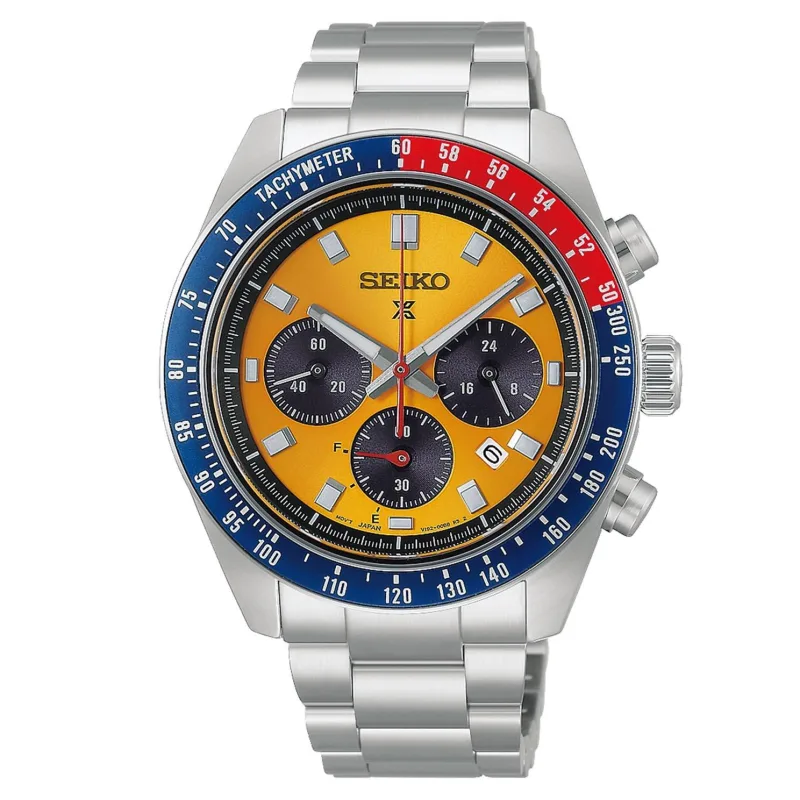 Seiko Men's Yellow Prospex Speedtimer Racing Solar Chronograph Watch, Size: 41.4mm
