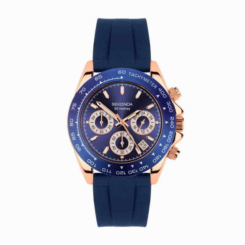 Sekonda Circuit Men's Watch | Rose Gold Case & Blue Silicone Strap | 30363
