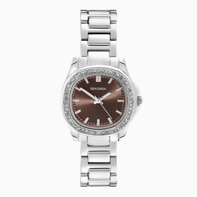 Sekonda Octaire Ladies Watch | Silver Alloy Case & Stainless Steel Bracelet with Brown Dial | 40723