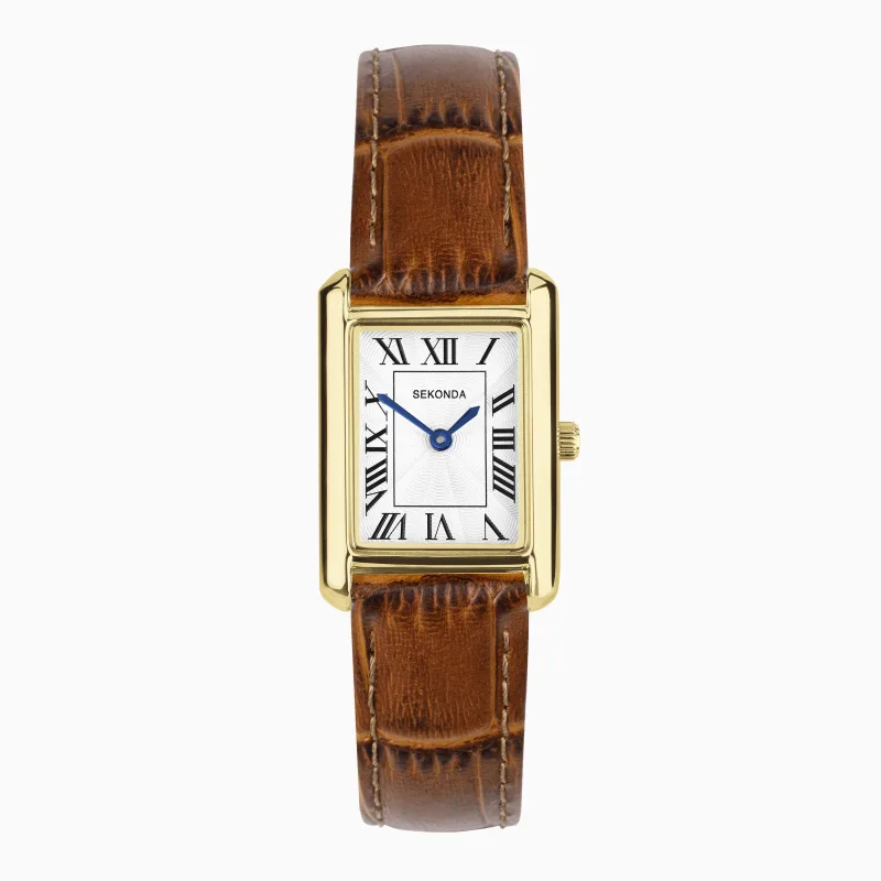 Sekonda Colette Ladies Watch | Gold Alloy Case & Brown Leather Strap with White Dial | 40695