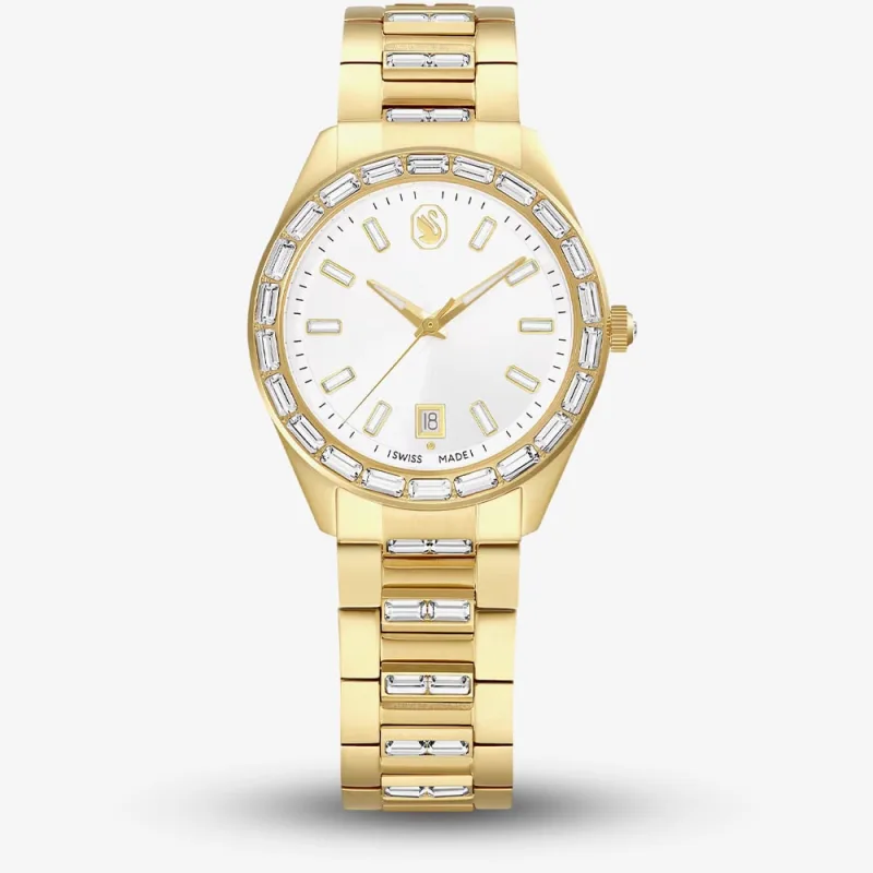 Swarovski Ladies Matrix Golden White Dial Bracelet Watch 5745534