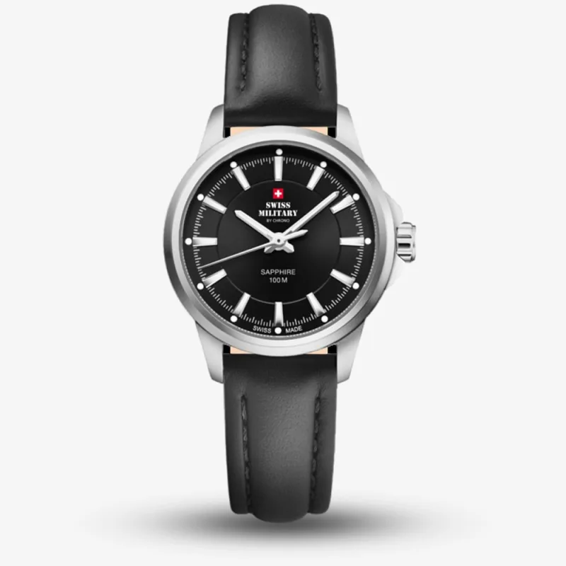 Swiss Military Ladies Classic Black Leather Strap Watch SM34105.08